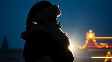 Cinematic Long-Exposure Silhouetted Santa Claus Cartoon with Dramatic Backlighting