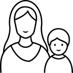 Mother and Child Line Art on White Background Transparent Background
