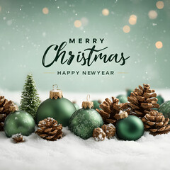 Festive christmas and new year decorations with pinecones and ornaments