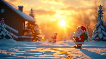 Iridescent Santa Claus Cartoon in Warm Golden Hour Light