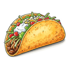 Vibrant Taco Delight, Food Item, Kitchen Table, Illustration, Colorful, Close-Up, Culinary Experience