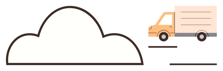 Delivery truck moving towards a cloud, symbolizing digital data transfer, logistics, and modern connectivity. Ideal for technology, storage, shipping, automation, cloud computing mobility simple