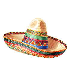 Vibrant Watercolor Illustration of a Traditional Mexican Sombrero Hat on White Background