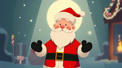 Dramatic Cinematic Santa Claus Cartoon in Modern Flat 2D Design