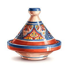 Colorful Moroccan Tagine Dish, Culinary Art, Isolated on White Background, High-Quality Illustration, Food Culture, Artistic Perspective