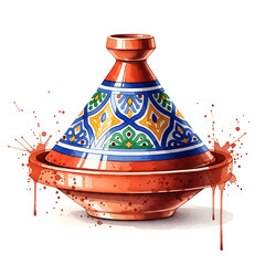 Culinary Art, Tagine Pot, Kitchen, Digital Illustration, Isolated Design, Front View, Moroccan Cuisine Theme
