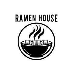 Ramen House logo design with a steaming bowl of noodles icon.