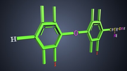 triiodothyronine formula anatomy. 3d illustrations