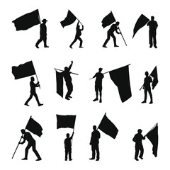 Collection of Silhouetted Figures Holding Waving Flags