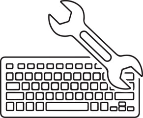 Computer Maintenance Icon – Keyboard with Wrench Symbol for Technical Support and IT Repair