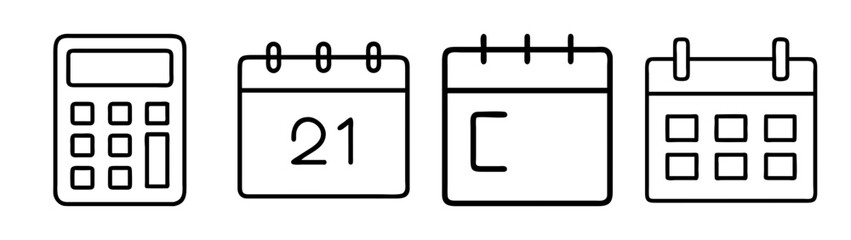 Calculator and calendar icons for finance, scheduling, planning.