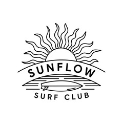 Sunflow Surf Club vintage line art logo design.
