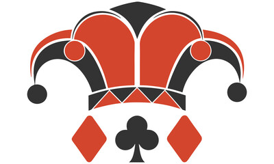 Joker Hat Playing Card Symbol Vector &ndash; Jester Icon with Poker Suit Design in Red and Black