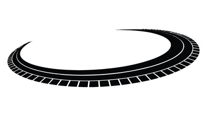 A stylized tire track forming a circular road isolated on, creating a dynamic and perspectivedriven design element for automotive or travelrelated themes