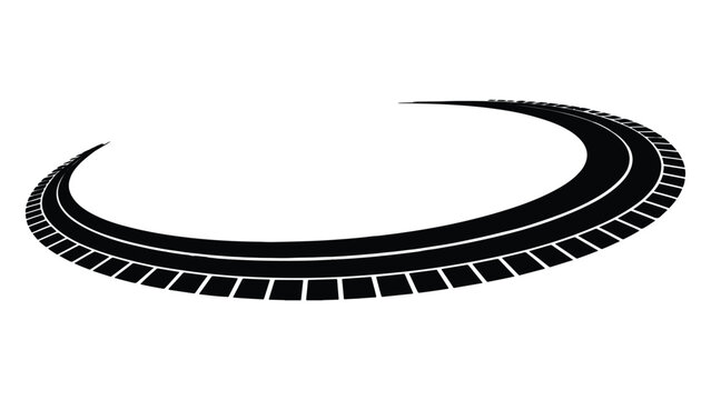 A stylized tire track forming a circular road isolated on, creating a dynamic and perspectivedriven design element for automotive or travelrelated themes