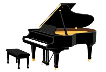 Grand Piano with Open Lid and Bench in Elegant Design