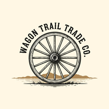 Vintage Wagon Wheel Emblem for Wagon Trail Trade Co.