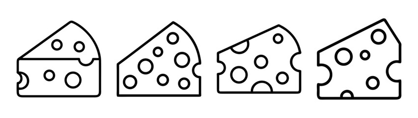 Cheese slice outline icon set, simple food vector illustration design