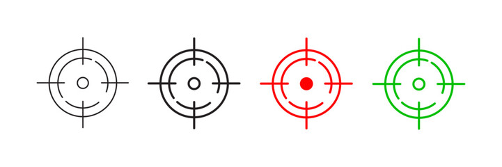 Set of minimalist target icons with transparent background, depicting focus and accuracy symbols for business strategy, marketing goals, and location pins, vector illustration