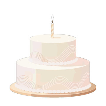 Two-Tiered White Cake with Lit Candle