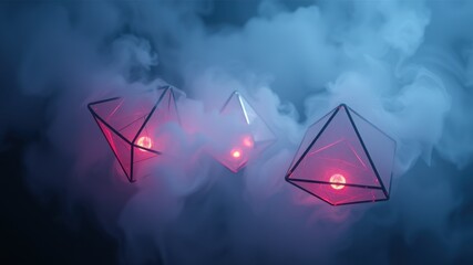 Naklejka premium Geometric Lanterns in a Smoky Blue Atmosphere.