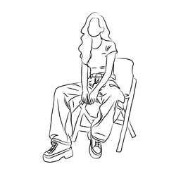 Fashionable Woman Sitting on Chair Line Art
​
