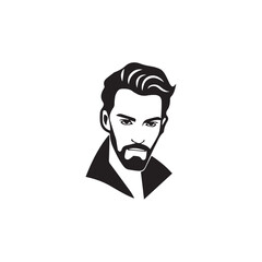 Black Vector Illustration of a Handsome Man in Clean Minimal Line Art Style on White Background
