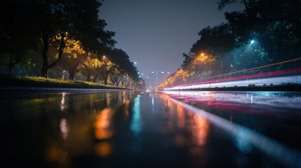 Fototapeta premium City street at night reflection