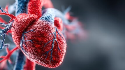 Detailed close-up view of a human heart with blood vessels