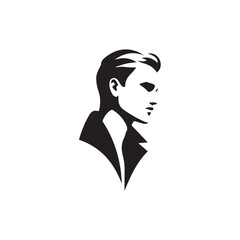 Black Vector Illustration of a Handsome Man in Clean Minimal Line Art Style on White Background