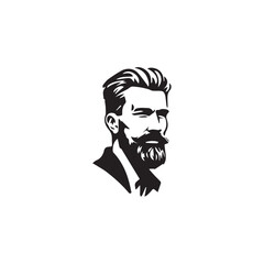 Black Vector Illustration of a Handsome Man in Clean Minimal Line Art Style on White Background