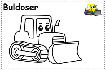 Cartoon bulldozer illustration for a coloring page