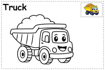 Smiling Cartoon Dump Truck Line Art for Kids Coloring Page