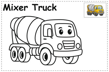 Cartoon Mixer Truck for Coloring Construction Vehicle