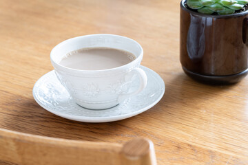 コーヒー,牛乳,観葉植物,エケベリア,イギリスの食器