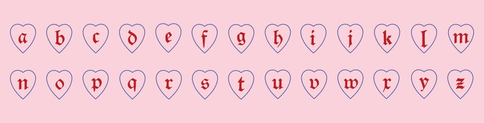 Cute Gothic Alphabet Inside Heart Shapes Decorative Pink Letter Set