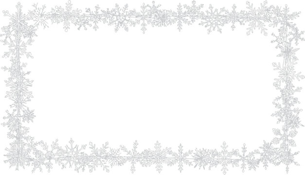 Silver snowflake frame border on a white background design