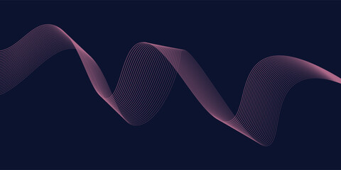 Abstract glowing wave lines on dark blue background. Dynamic wave pattern. Modern flowing wavy lines. Futuristic technology concept. Suit for banner, poster, cover, brochure, flyer, website