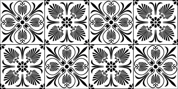 Vector seamless classic greek ornament border. Greek floral meander, palmette. Endless European pattern border. Border Ancient Greece, Roman Empire. For textile, engraving, embroidery, porcelain. EPS