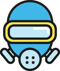 Blue gas mask with yellow accents, signifying protection and safety in hazardous environments