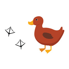 Cartoon duck with footprints.