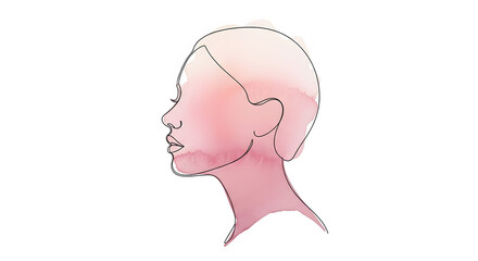 Abstract watercolor profile illustration of a serene woman's face, pink tones