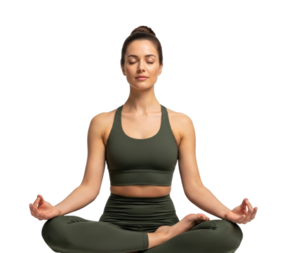 Woman meditating in lotus pose transparent background cutout png
