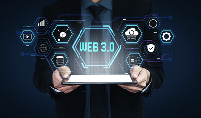 A futuristic user interface for Web 3.0 technology and applications. An overview of decentralized services like DeFi, cloud storage, and security. Motif