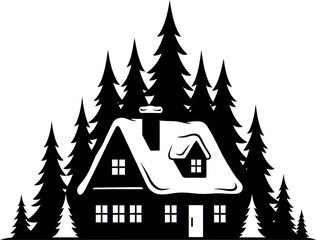 Fototapeta premium Snowy christmas cabin in pine woods