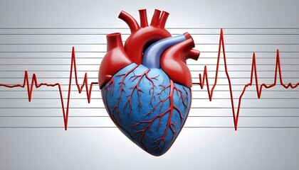 High definition medical heart illustration with cardiology lines in the background , scientific anatomy details