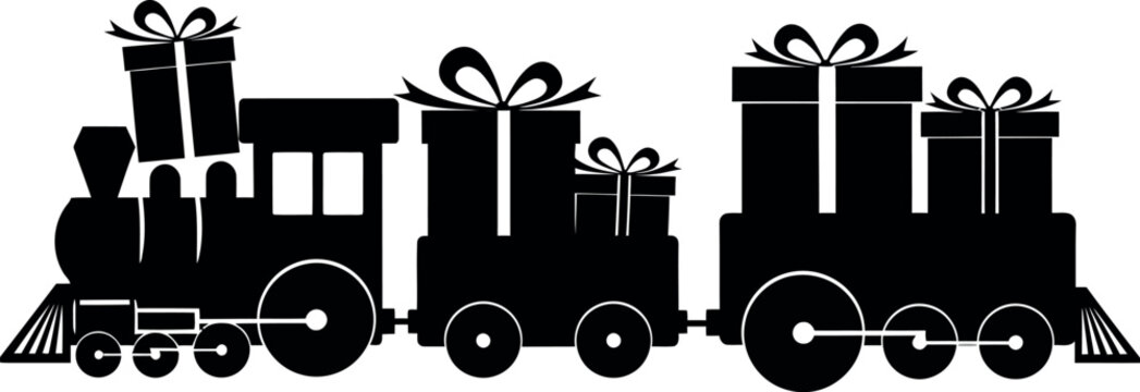 Christmas train with gifts silhouette - Powered by Adobe