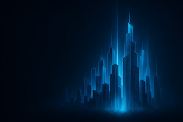 Futuristic Neon Cityscape with Glowing Blue Skyline and Symmetrical Architecture
