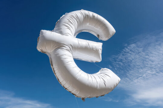 Euro inflatable currency symbol floating in the air