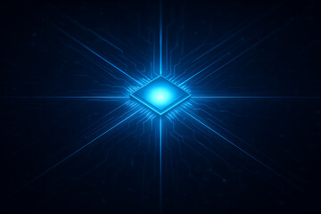 Diamond-Shaped CPU Chip with Glowing Blue Circuit Network